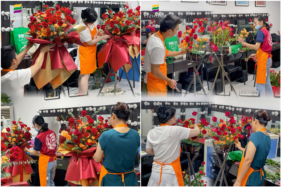 玫瑰開業(yè)花籃制作，廣西插花師學(xué)校學(xué)員作品